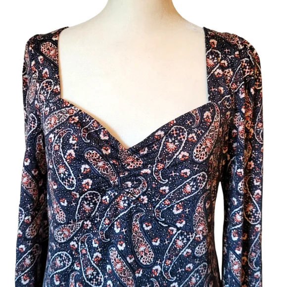 NWT Boden Paisley Fitted Jersey Dress Long Sleeve Sweetheart Neck Size 8R
